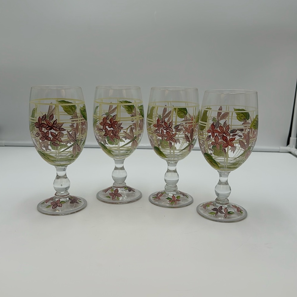 ZRIKE Stemmed Wine or Water Goblets Glasses Purple Dragonfly set of 4